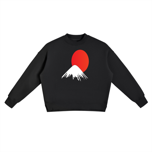 Mt Fuji Fleece Side Slit Crewneck Sweatshirt