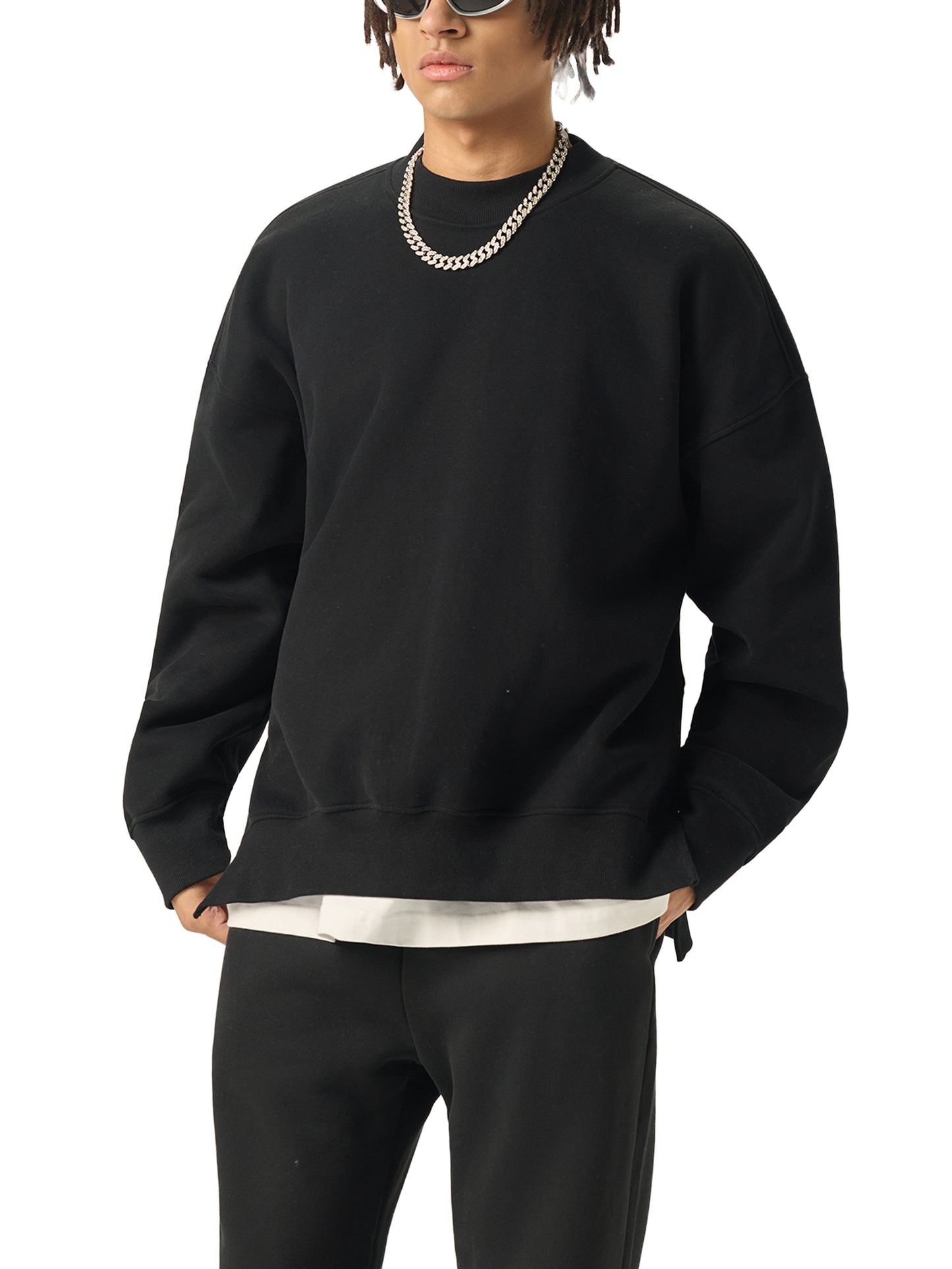 Mt Fuji Fleece Side Slit Crewneck Sweatshirt